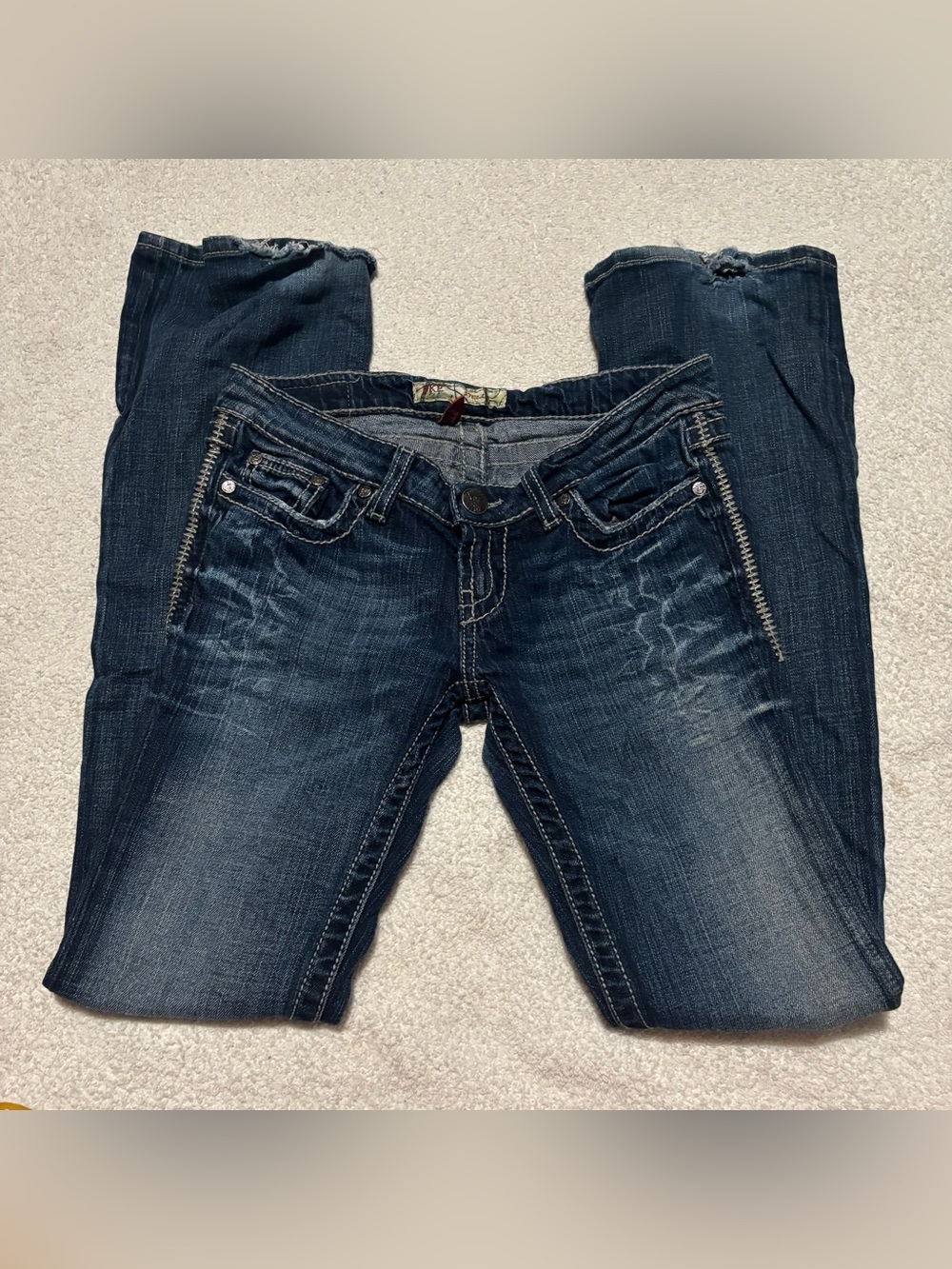 BKE Women's Dark Blue Boot Cut Jeans with Zip Accent